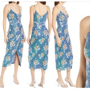 SAYLOR Blue Floral Sequin Slip Dress